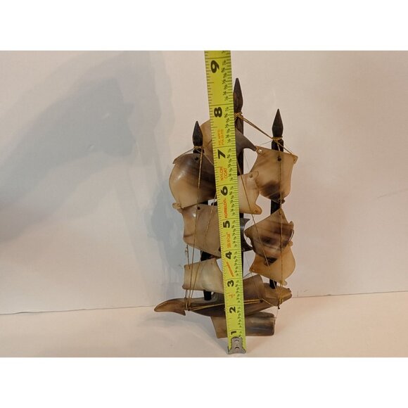 Handcrafted Horn Sailing Ship Decor - 12" Tall - Unique Nautical Figurine - Picture 6 of 6